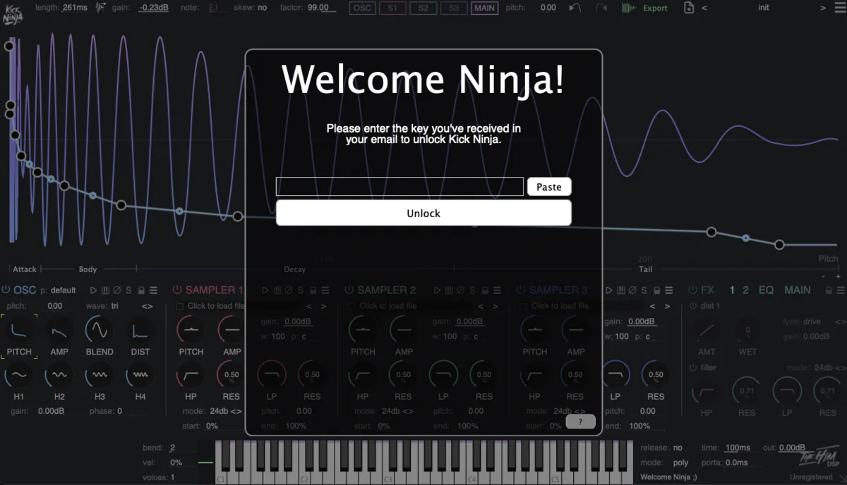 Kick Ninja activation screen