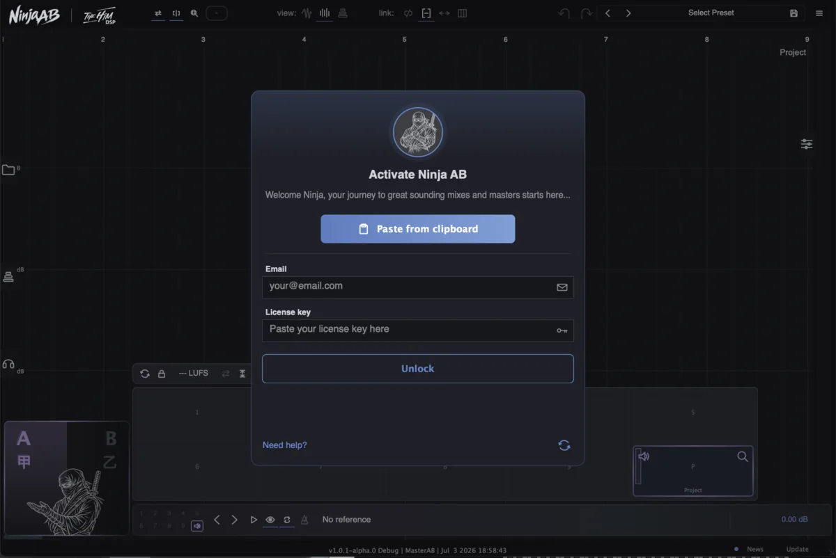 Ninja AB activation screen