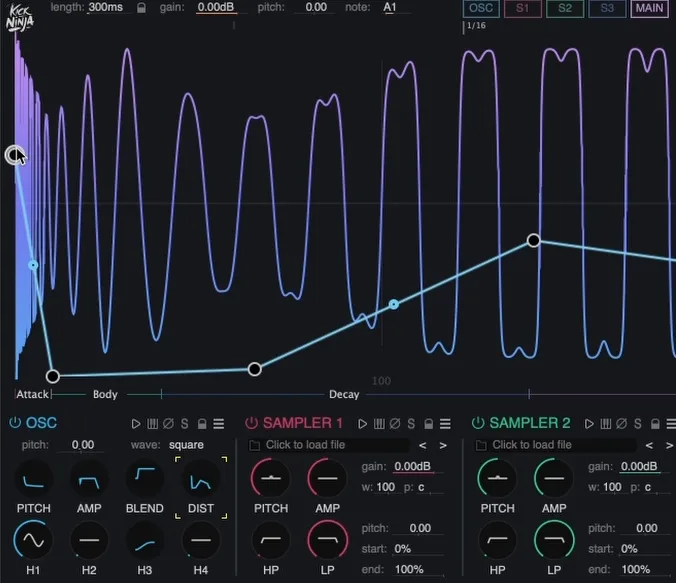A short burst of distortion added to the attack of the kick for click and punch