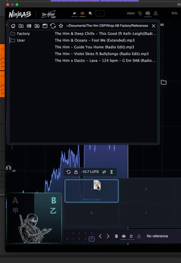 The reference file browser open in Ninja AB