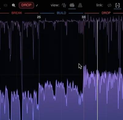 The EDM preset applied, showing break, build and drop sections